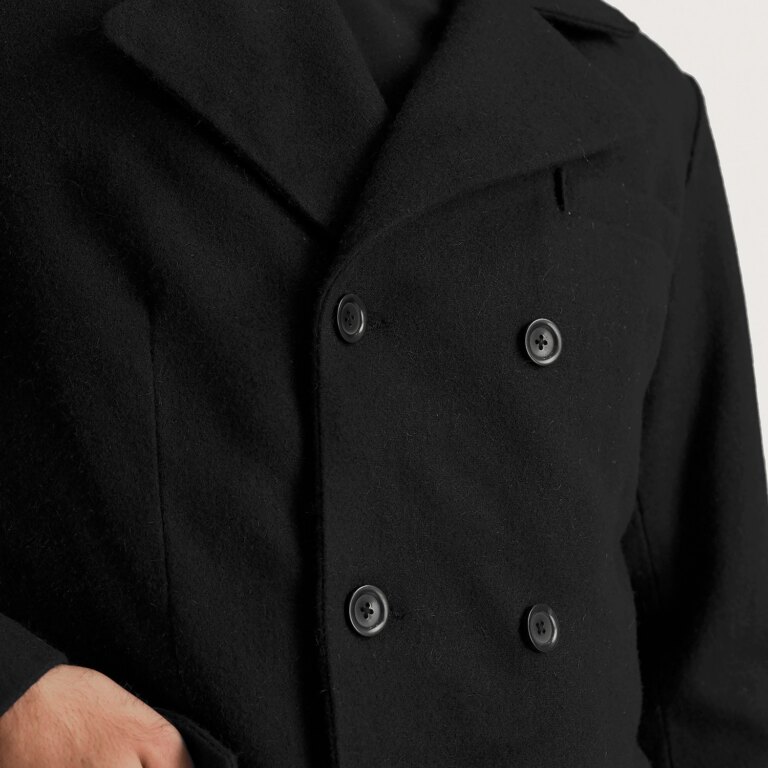 Mens Claud Black Wool Double Breasted Coat Close-Up-9-1700233349227